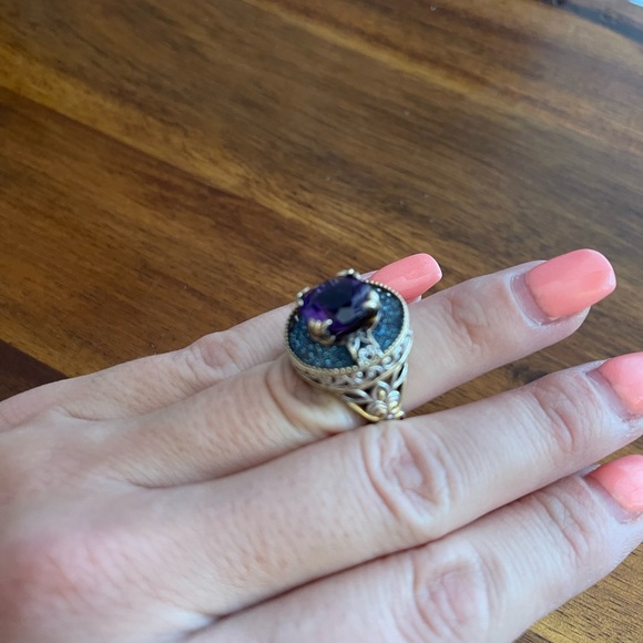 Amethyst white metal ring with multicolor stones - Picture 7 of 8